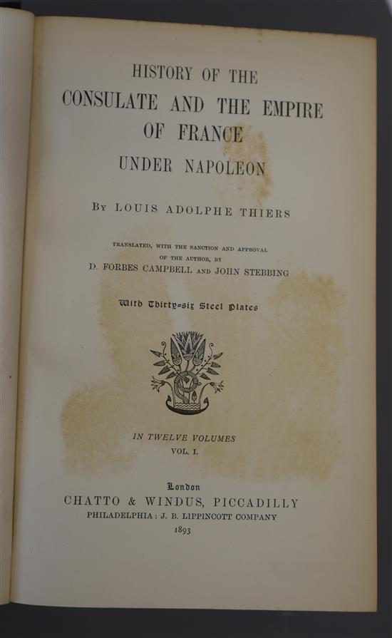 Thiers, Louis Adolphe - History of the Consulate and the Empire of France under Napoleon, 12 vols, qto, blue cloth, London 1893-94